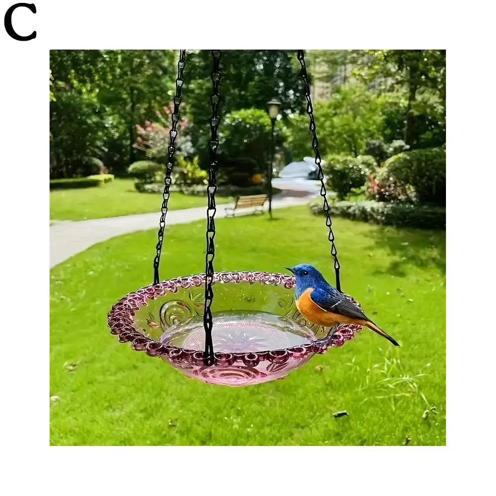 No-EN-Name-Null Outdoor Garden Waterproof Black Metal Chains Hanging Plastic Clear Green Water Basin Decorative Floral Design Bowl-Bird Feeders/Colors-Clear/Green/Blue/Red/Pink/Black/Floral/Animal