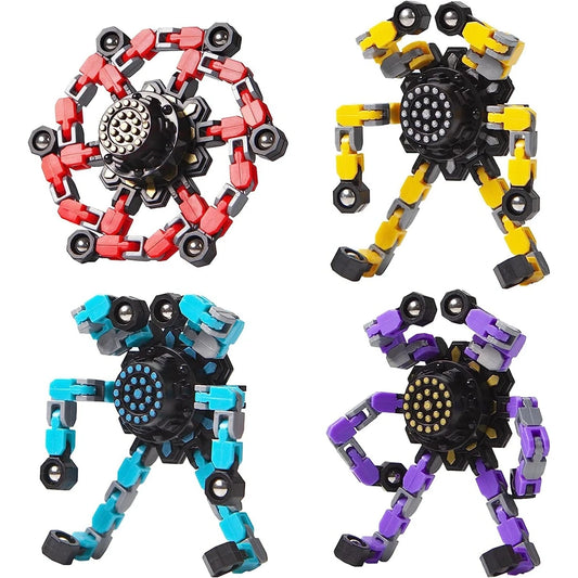 4 PCS ABS Plastic Transformable Twistable Robot Fidget Spinners Anxiety-Stress Relief Sensory Toys/Ages: 13-18 Years Old Adults/Colors-Red/Yellow/Black/Multicolor/