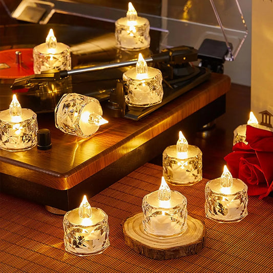 LED Plastic No Flame Crystal Transparent Shell 48 Hour Long-Lasting Button Battery-Driven Round Clear Warm White Battery-Powered Night Lights