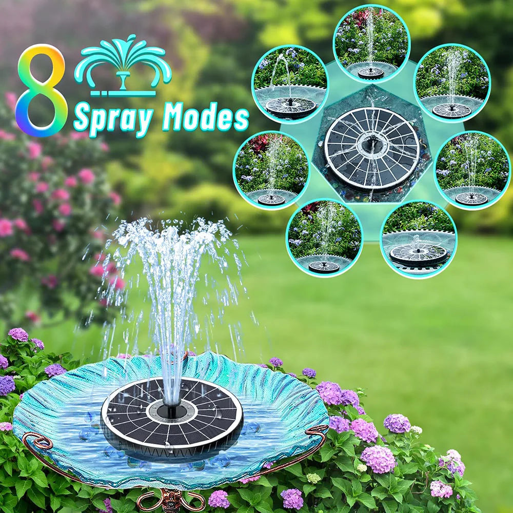 NULL Outdoor Garden Remote Control Solar-Powered Six Nozzles Black Round Plastic Body Geometric RGB Multicolor Lights Ponds-Water Fountains PUMPS
