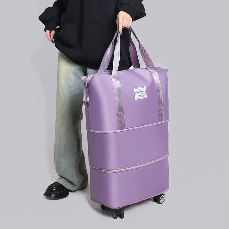 RILIBEGAN Waterproof Large Black Oxford Fabric Dry-Wet Separation Slit-Zipper External Pockets Polyester Lining Crossbody Shoulder Straps-2 Handles Four Detachable Wheels Built-In Laptop Compartment Travel Backpacks/Colors-Purple/Gray/Blue/Black/Pink
