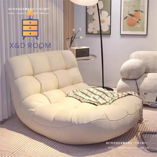 ZISIZ Modern Medium Soft Firmness Small U-Shape Mobile Orange Upholstered Padded Soft Genuine Leather Lazy Bean Bag Chesterfield Chaise Lounges /Colors-Orange/Off White/Corn Yellow/Beige