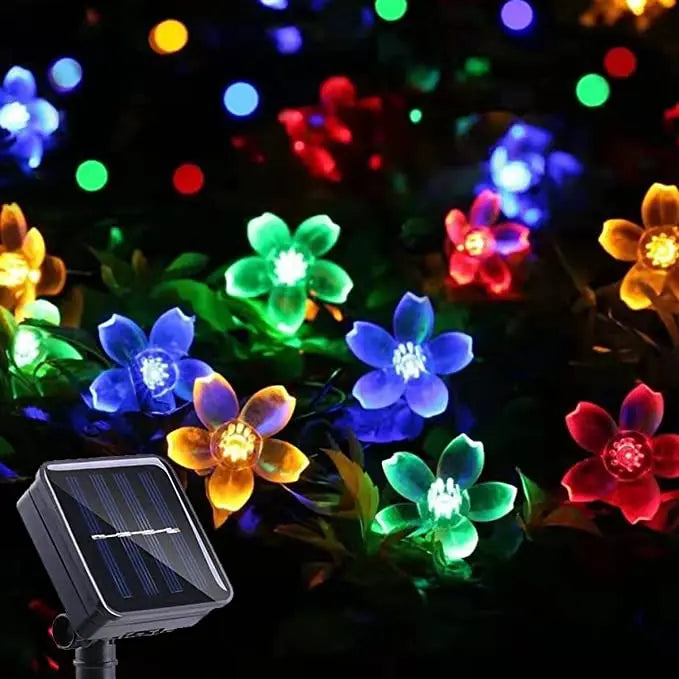 OKAL RED EAST Indoor-Outdoor Rechargeable Dimmable Solar-Powered Warm-Cool White LED Realistic Blue Flower Shaped Plastic Body Light Ropes-Strings/Colors-White/Purple/Blue/Floral