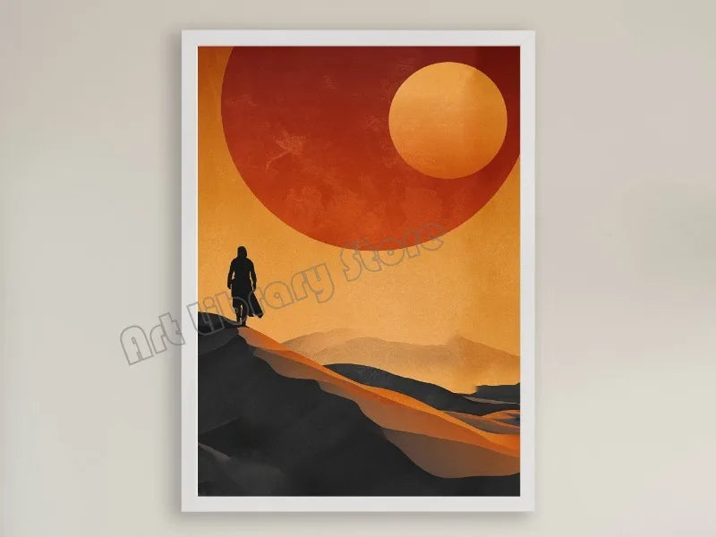 No-EN-Name-Null Modern Unframed Canvas Watercolor Retro Movie Scene Dune Desert Travel Rectangle Wall Prints/ Colors-Orange/ White/ Beige/ Blue/ Brown