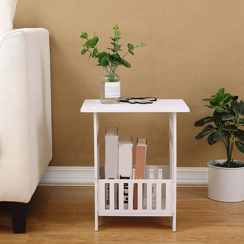 No-EN-Name-Null  Modern 2-Tier Waterproof Moisture-Proof White Mini Rectangle Shaped Wood-Plastic Bedside Nightstands/Size : 34 x 26 x 40cm/ 13.40x10.24x15.75 Inches