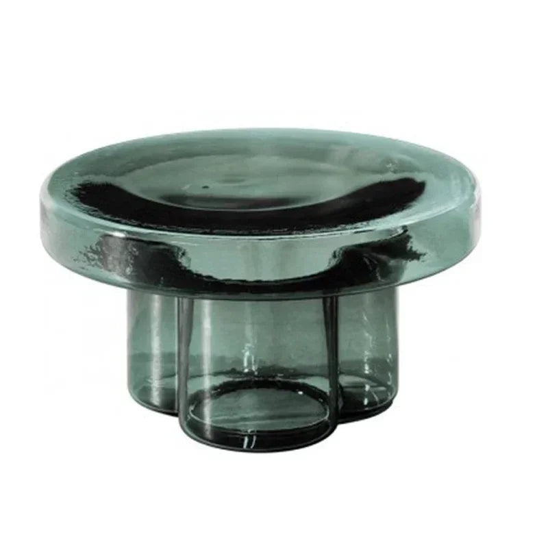 No-EN-Name-Null Modern Non-Toxic Tasteless Petal Side Green-Amber Round Shaped Transparent Blown Glass Corner Coffee Tables