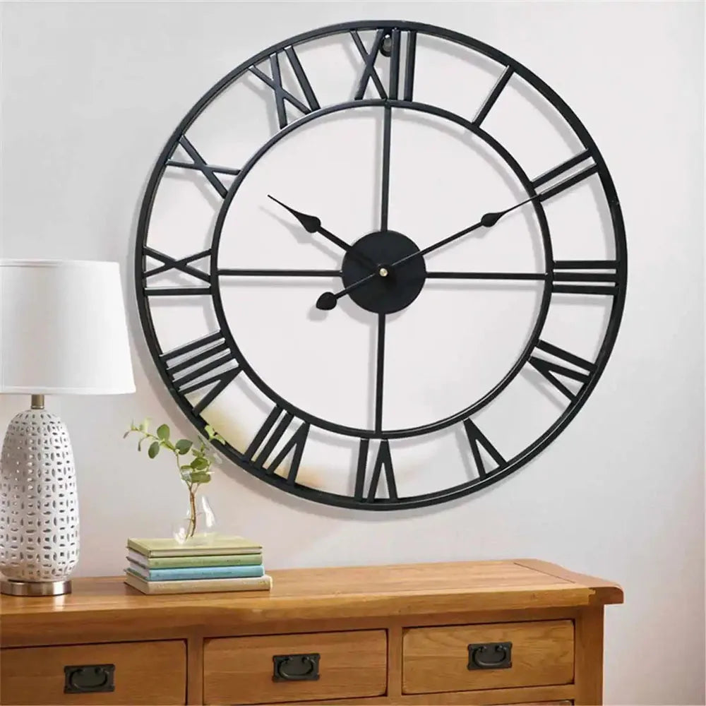 Large 3D Roman Numerals Wall Clock with Retro Metal Iron Round Shape. Accurate and Silent for Home Decoration