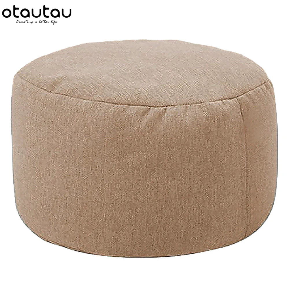 OTAUTAU Modern Gray Round Shaped Pure Cotton-Linen Fabric Bean Bag Ottomans/ Filling/Colors-Gray/Purple/Black/Orange/Dimensions: 20cm high x 30cm diameter