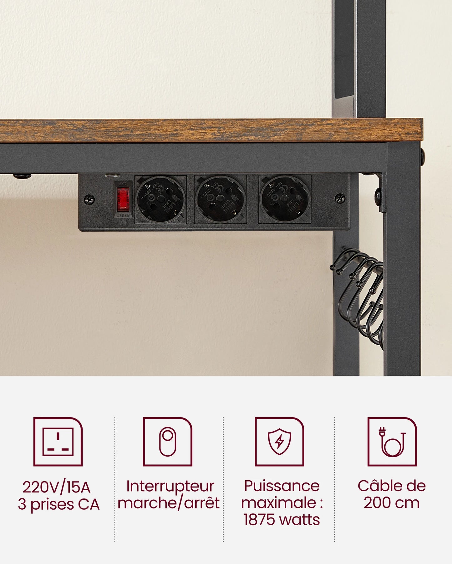 VASAGLE Kitchen-Dining Room Free-Standing Steel Metal Framed Pressed MDF Wood Storage Shelves Microwave Cabinets /Mesh Panel/ 14 Hooks /Colors-Brown/White/Black