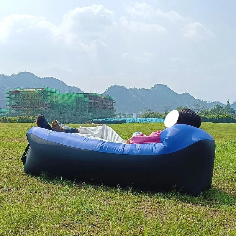 Outdoor Waterproof Inflatable Banana Shaped Oxford Cloth Polyester Fabric Lazy Pillow Air Sofa /Size: 200 x 240x 70cm/Weight Limit 400 kg (881 lbs)/Colors-Blue/Black/Brown/Beige/Gray/Geometric/Green/Multicolor