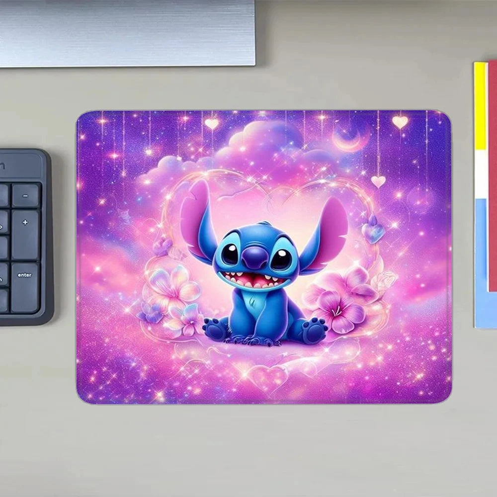 MINISO HD Printed Non-Toxic Small Blue-Multicolor Rectangle Thermal Transfer Anime Cartoon Stitch-Lilo In Space-Planets-Stars Themes Soft Non-Slip Natural Rubber Bottom Sealing Edges Computer Gaming Mouse Pads