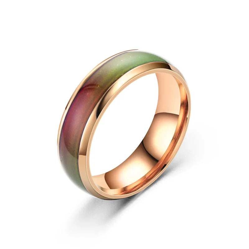 No-EN-Name-Null Unisex Adults 4 PCS Ring Size 6 Stainless Steel Metal Multicolor Mood Tracker Rose Gold Wedding Band Rings/Colors-Rose Gold/Green/Gold