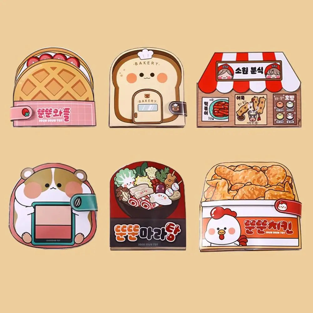 No-EN-Name-Null 6 Styles Handmade Multicolor Cartoon Quiet Waffle Shop-Bakery Shop-Snack Bar-Fried Chicken Shop-Noodle Shop-Bubble Gum Shop Cardboard Paper Books Educational Toys /Colors-Pink/Beige/Multicolor/Ages: 3-12 Years Old