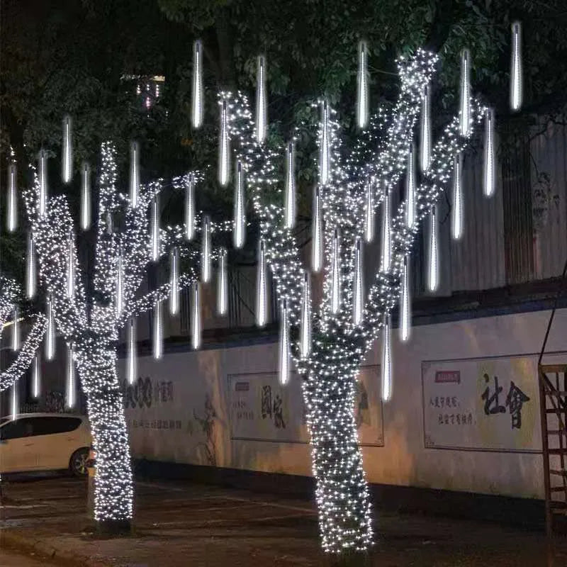 RUSNAK Outdoor-Indoor Waterproof-Dustproof Low Power Corrosion Resistant Warm-Cool White LED Falling White Meteor Shower Effect Design DC-Powered Fairy Shaped Light Ropes-String Lights/ Colors-Red/White/Blue/Multicolor