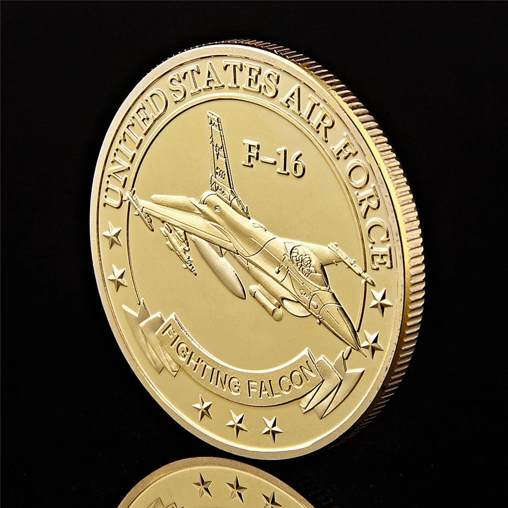 SMJY Uncirculated Mint Red-White-Blue American Gold-Silver Coins US F-16 Fighting Falcon Military USA Air Force United States-China Commemorative Coins/Colors-Silver/Gold/Multicolor/Red/White/Blue