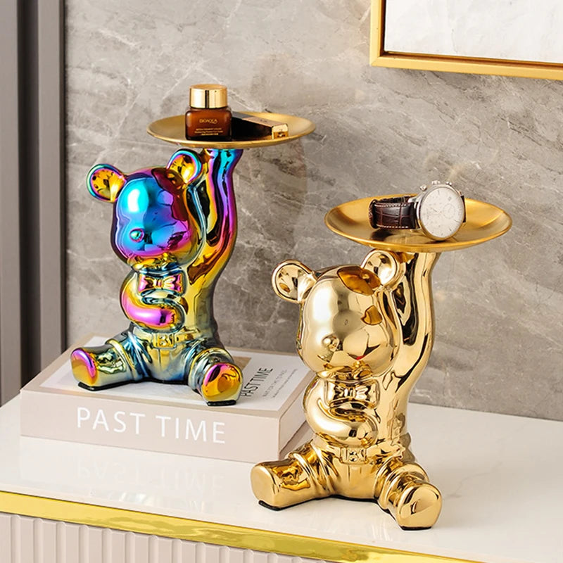 No-EN-Name-Null Modern Multicolor Ceramic-Enamel Cartoon Piggy Bank Bear Shaped Storage Tray Holders/Colors-Gold/Silver/Multicolor