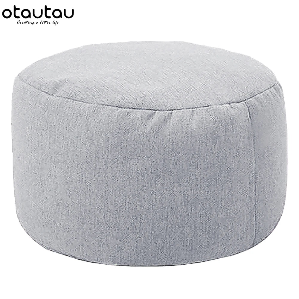 OTAUTAU One Person Small Gray Round Removable Cover Cotton-Linen Bean Bag Pouf Long Zipper Footstool Ottomans/ With Bean Bag Filling/Colors-Gray/Blue/Red/Orange/Pink/Yellow/Beige/White/Multicolor/Machine Washable-Dryer Safe
