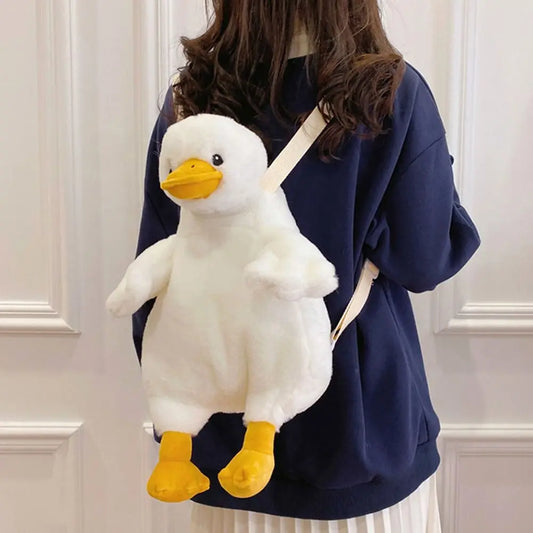 No-EN-Name-Null  Girls Softback Plush Anime White Duck-Rabbit Animal Polyester-Cotton Fabric Back Metal Zippers Two Crossbody Shoulder Straps School Backpacks/Small Tablet Size/ Size: Width 24cm x High 33cm x Thickness 19cm