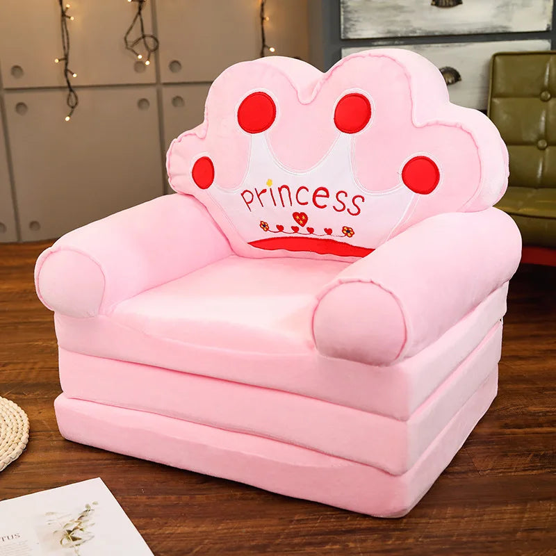 MDNG Modern Kids Customized Upholstered Padding Cute Soft Gray Velvet Fabric Cartoon Animal Faces Folding-Out Play Arm Chairs/Sponge Filling/Colors-Green/Pink/Yellow/Gray/Animals