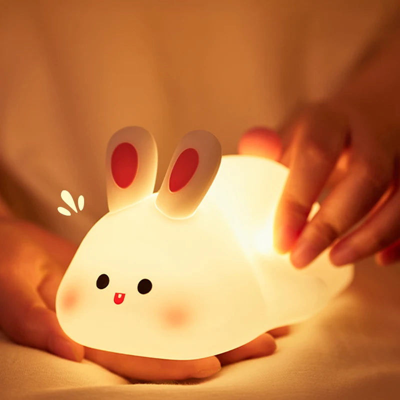 LESSDOT Kids Luminous Flux Cute Soft Silicone Cartoon Warm White Big Face Rabbit Animals Touch Power Soft Night Lights-Ambient Lighting /Rechargeable Batteries/4 Animals/No Batteries Required/Colors-White/Yellow/Multicolor/Animal