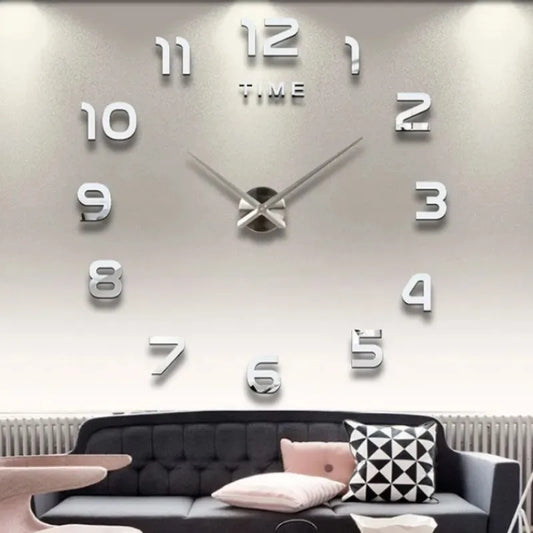 Large Frameless Plastic Single Face Acrylic Self-Adhesive 3D Large Numbers-Hands Quartz Wall Clocks/Colors-Silver/Black/Red/Gold
