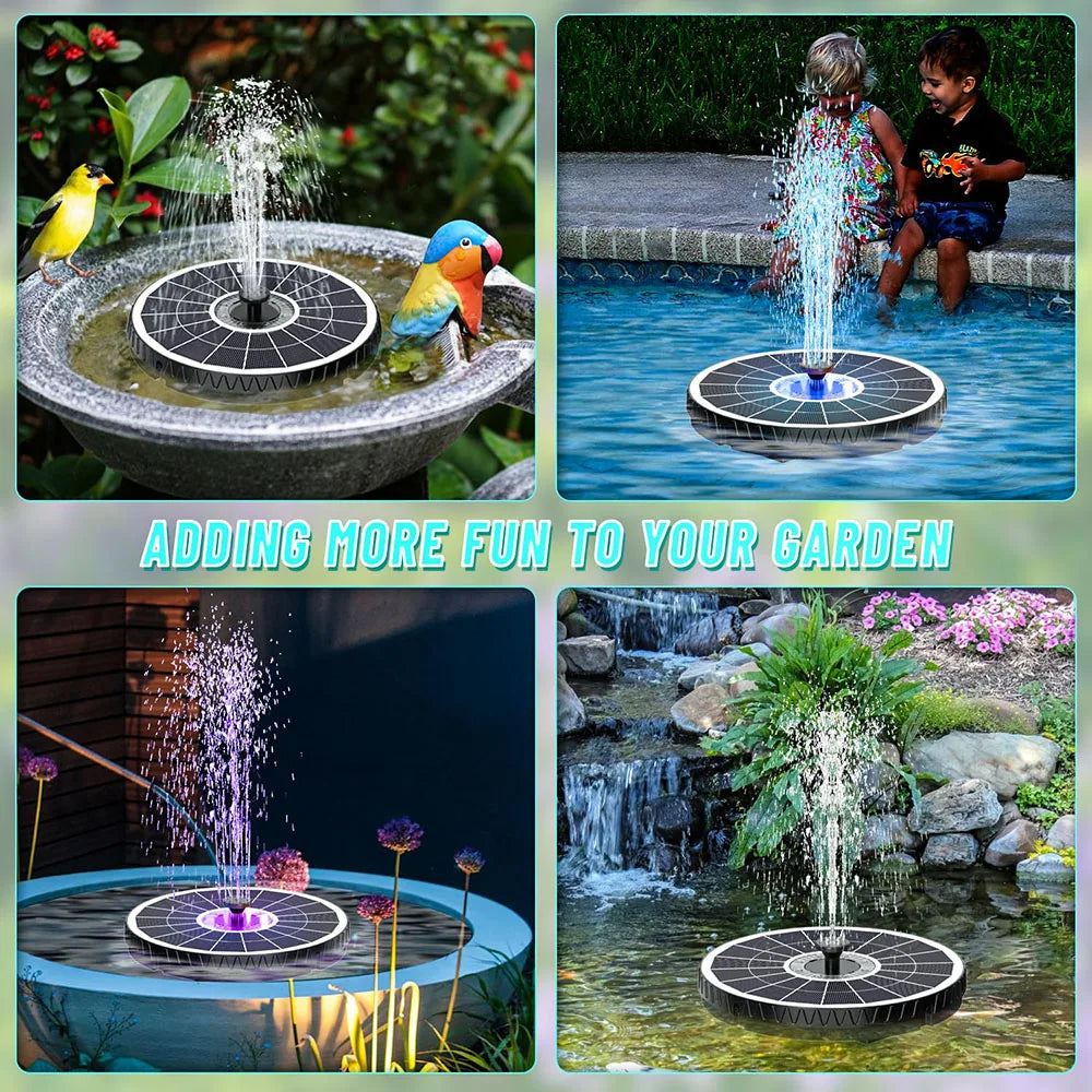 NULL Outdoor Garden Remote Control Solar-Powered Six Nozzles Black Round Plastic Body Geometric RGB Multicolor Lights Ponds-Water Fountains PUMPS