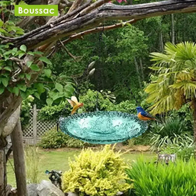 No-EN-Name-Null Outdoor Garden Hanging Black Chains Blue-Green Plastic Floral Design Bowl Bird Feeders/ Or Bird Baths