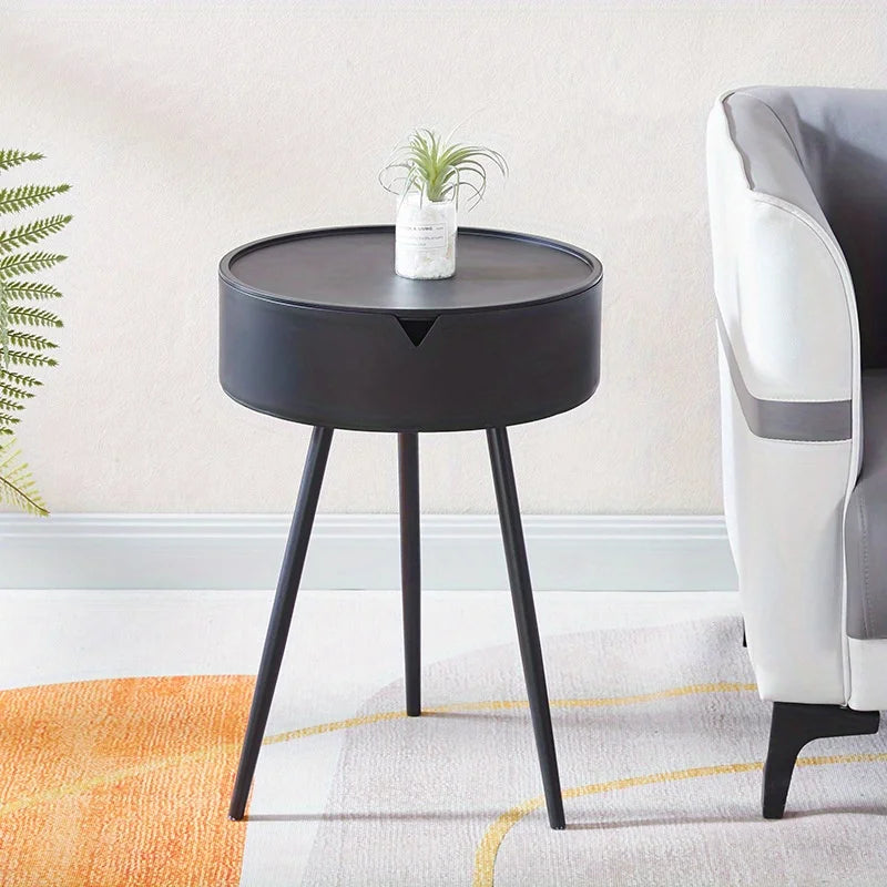 No-EN-Name-Null  Small Modern Hard Flat White Plastic Round Shaped Padded Hidden Compartment Three Legs End Tables/Colors-White/Black/Pink/Size: 40cm W x 54.5cm H
