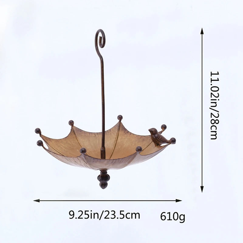 No-EN-Name-Null Outdoor Garden Wood-Iron Metal Upside Down One Bird On Brown Umbrella Shaped Bath Bath-Bird Feeders
