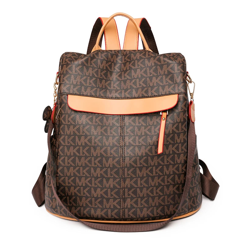 Cartoon trend bear print women backpack, texture anti-theft all-in-one travel backpack, playful bear hanging ornaments