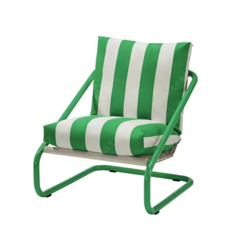 MDNG Outdoor Modern Minimalist Upholstered Padded Polyester Fabric Cushions Hard Wrought Iron Frame Chaise Lounges Chairs/Colors-Red/Green/Beige/Black/Striped