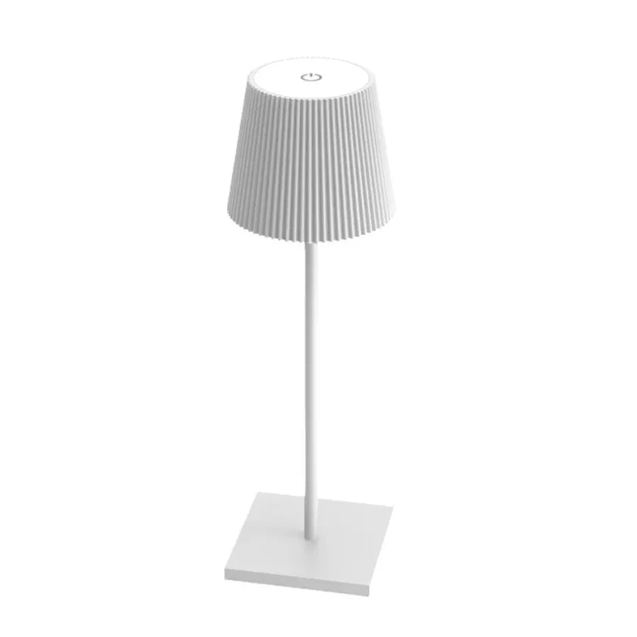 No-EN-Name-Null Modern Black-White Removable Plastic Striped Shade-Round Tubular Cylindrical Metal Square Shaped Bottom Dimmable Warm-Cool White LED 3-Level Brightness USB Rechargeable Adjustable Hose-Clip Table Desk Lamps/Colors-Black/White