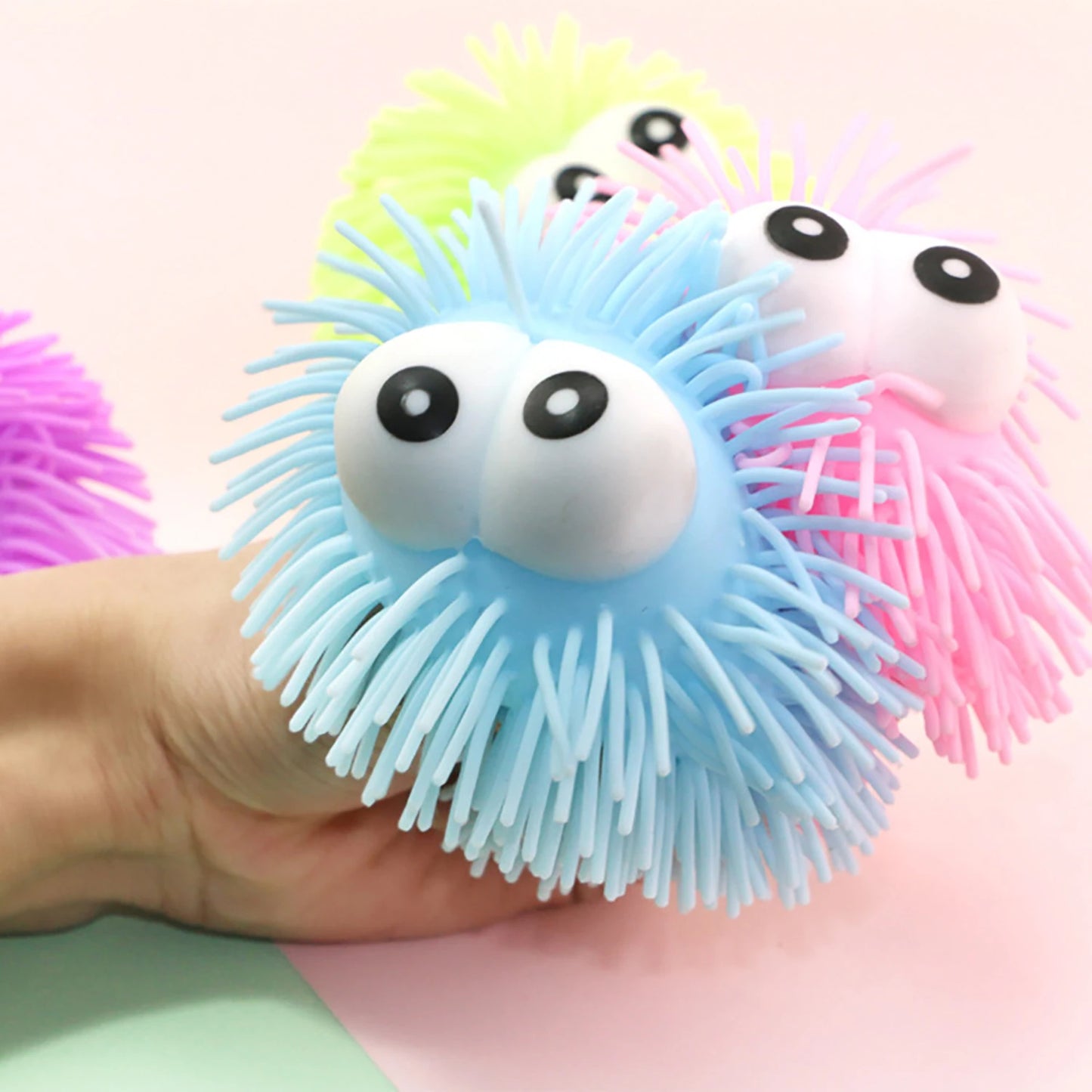 No-EN-Name-Null Large Lighting Up Soft Plush Rubber Protruding Bulging Eyes Multicolor Round Shaped Bouncy Balls/Colors-Purple/Green/Yellow/Blue/Multicolor/3-18 Years Old-Adults