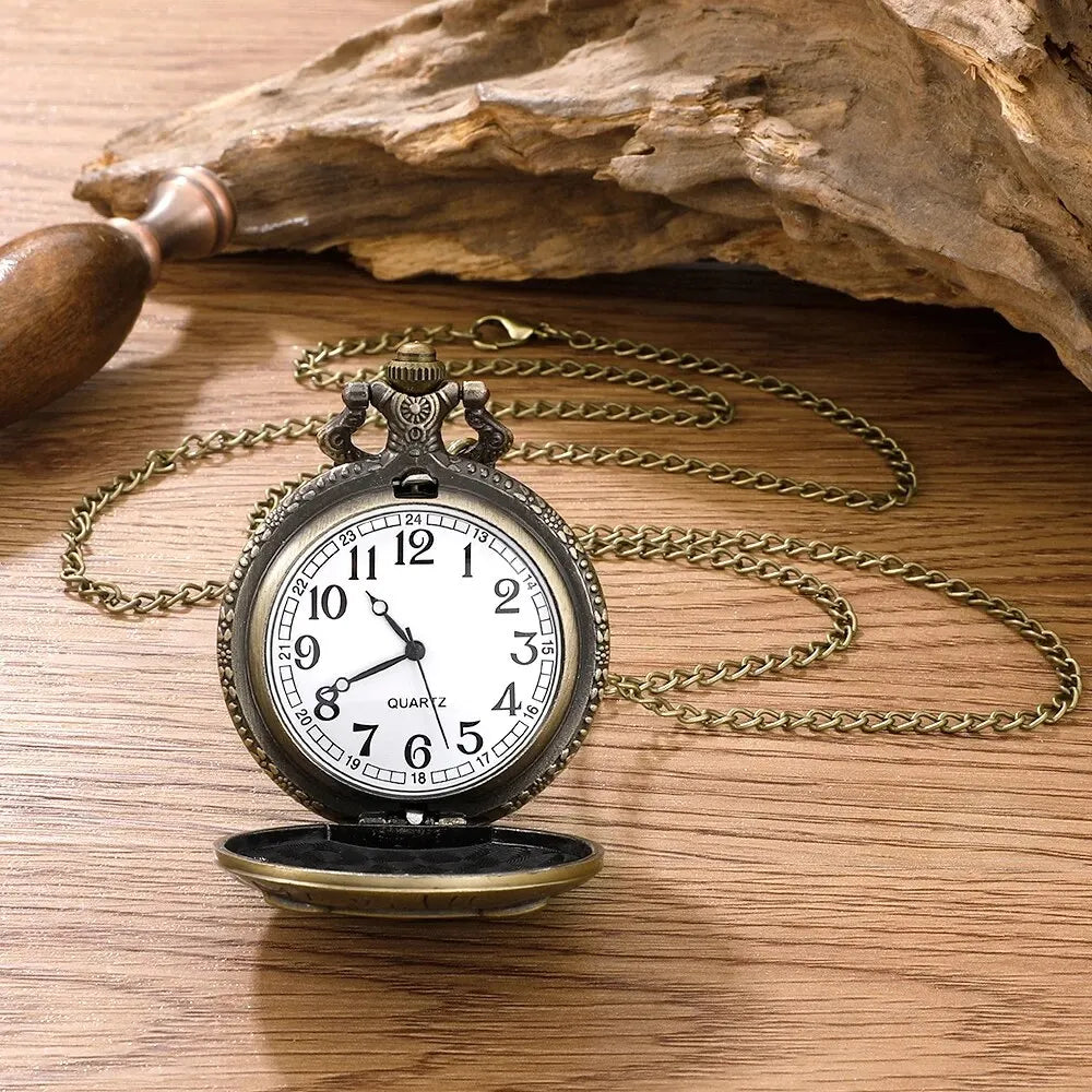 No-EN-Name-Null Adults Waterproof Antique Quartz Glass Face Bronze Round Shaped Metal Alloy Case Analog Display Cute Cartoon Night Owl Head Chain-Pocket Watches