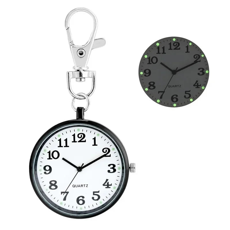 MOONBIFFY Adults Quartz Acrylic Face Silver Round Digital-Analog Display Stainless Steel Metal Lobster Clasp Buckle Nurses-Doctors Hanging Keychain Fob Pocket Watches/Colors-Red Rose/Red/Pink/Black/Silver/Grey/Gold/Dark Blue/Blue/Purple