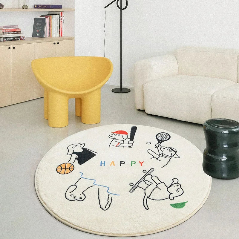 No-EN-Name-Null Printed Non-Toxic Quick-Dry Round Cute Cartoon Gray Animal Cat-Rainbow-White Clouds Nice Day Memory Form Cushion Anti-Slip Bottom Rugs/Colors-Animals/Rainbow/Multicolor/White/Pink/Black/Dots/Yellow/Blue/Geometric