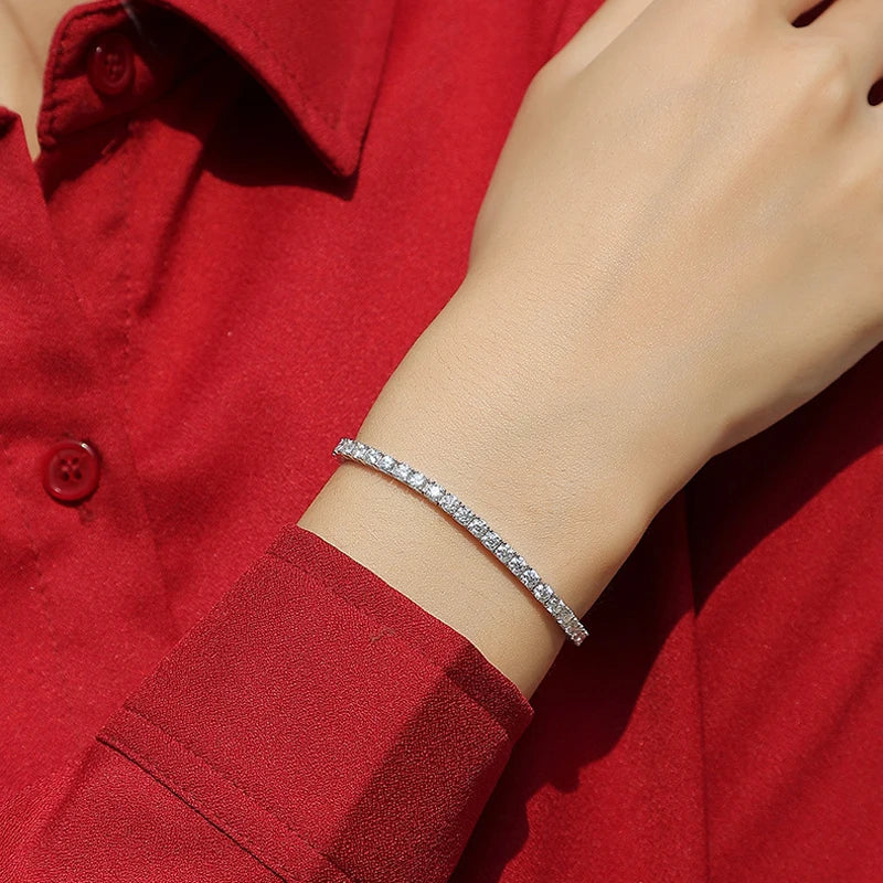 DJMAX 3-6.5mm Full Moissanite Tennis Bracelet For women Original 925 Sterling Silver Man's Moissanite Tennis Chain  New 2023
