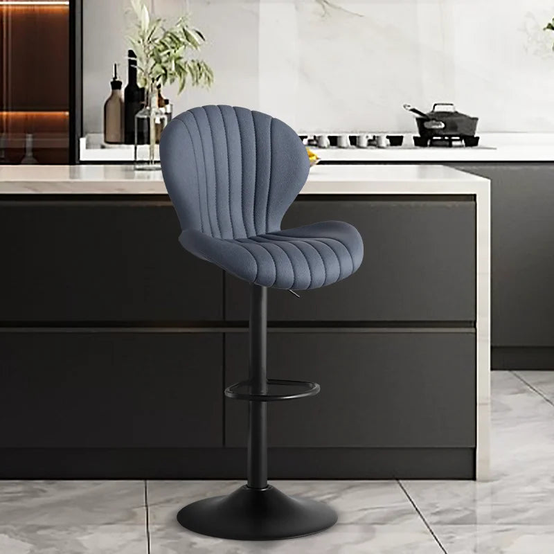 No-EN-Name-Null 2 PCS Waterproof Low Backrest Armless Upholstered Padded Shell Shaped Soft Faux Leather Fabric Seat Cushion Black Metal Round Base-Footrest Bar Kitchen-Dining Room Chair Sets /Colors-White/Beige/Gray/Black/Brown