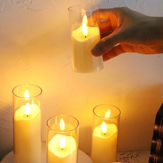 1-3 PCS Set LED Flameless Electric Acrylic Glass Holder Flickering Small Round Tealight Candles/3 Button Batteries/Colors-White/Yellow