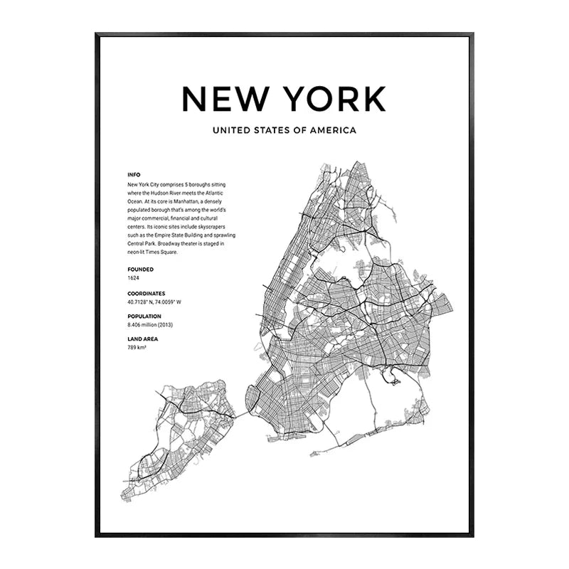 Unframed Canvas New York City-Brooklyn Bridge-Paris Tower/ Colors-Black/ White