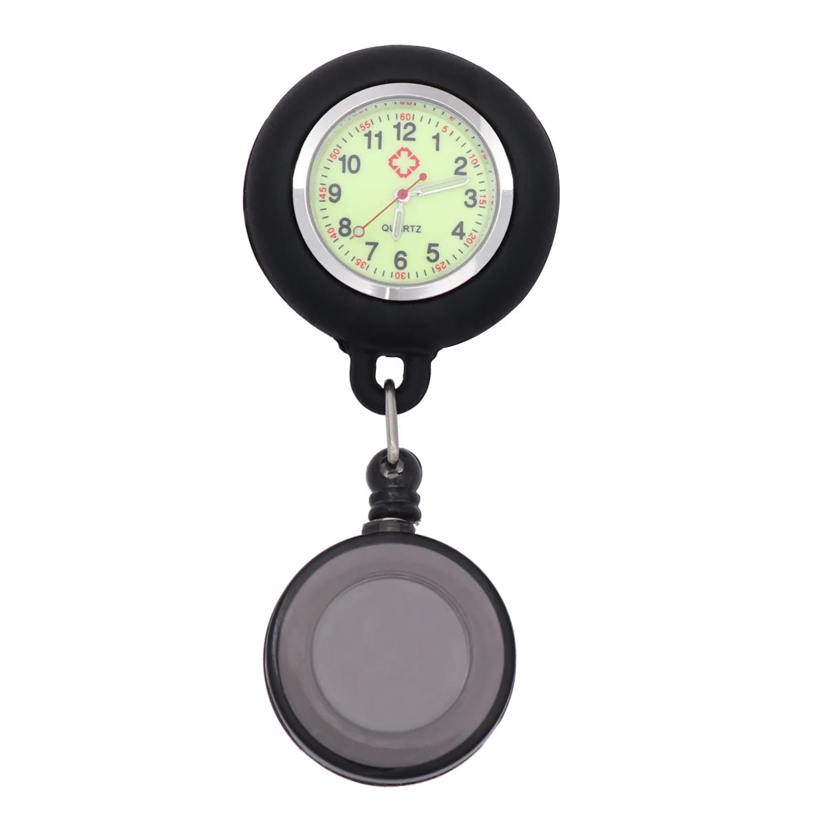 No-EN-Name-Null Adults Digital Black-White Silicone Cover Retractable Luminous Markers Hanging Badge-Reel Clip-On Locked Metal Alloy Pin Attachment Nurses-Doctors Fob Pocket Watches