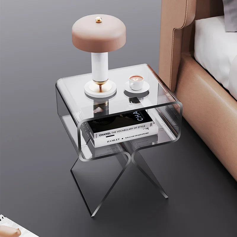 No-EN-Name-Null Modern Rectangle Orange Transparent Plastic-Acrylic Body Bedroom Side End Tables/Colors-Orange/Clear/Black/Size: height 45cm, length 39cm, width 30cm