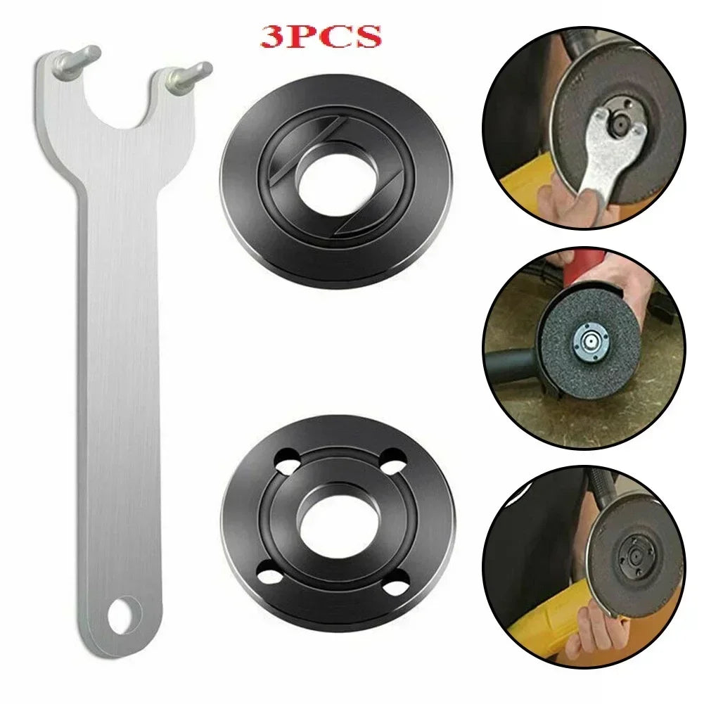 3 PCS Round Black Metal Pressure Plate Angle Grinder Inner-Outer Flange Nut Sets/1 Silver Wrench/Colors-Black/Silver/Gray