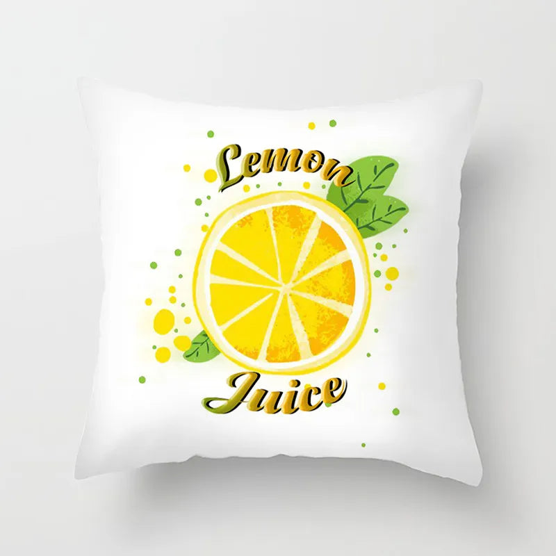 No-EN-Name-Null Modern Soft Plush Peach-Skin Polyester Fabric One-Sided Printed Square Decorative Lemon Pillowcases/Colors-Floral/Yellow/White/Green/Striped/Multicolor/Machine Washable /Ironing Instructions