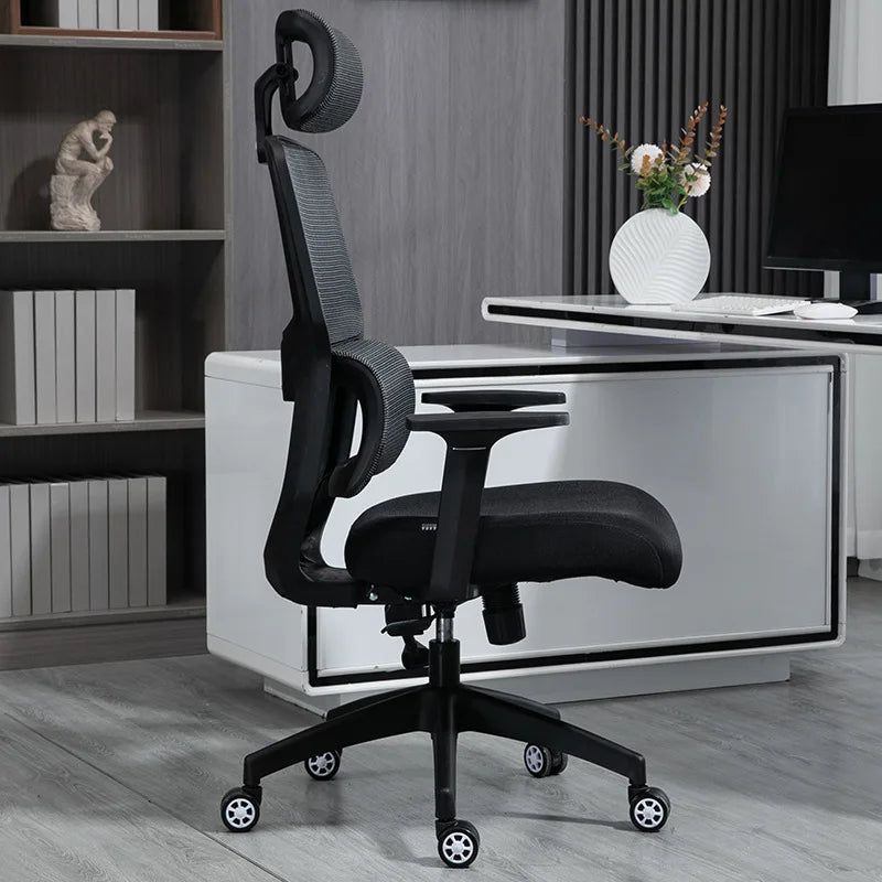 NULL Modern Ergonomic Gray-White-Black Full Mesh Movable Headrest-Backrest-Seat Adjustable Aluminum Metal Feet Four Plastic Black Wheels Rotatable  Liftable Reclining Low 3D Lumbar Support Footrest Gaming Computer Office Chairs