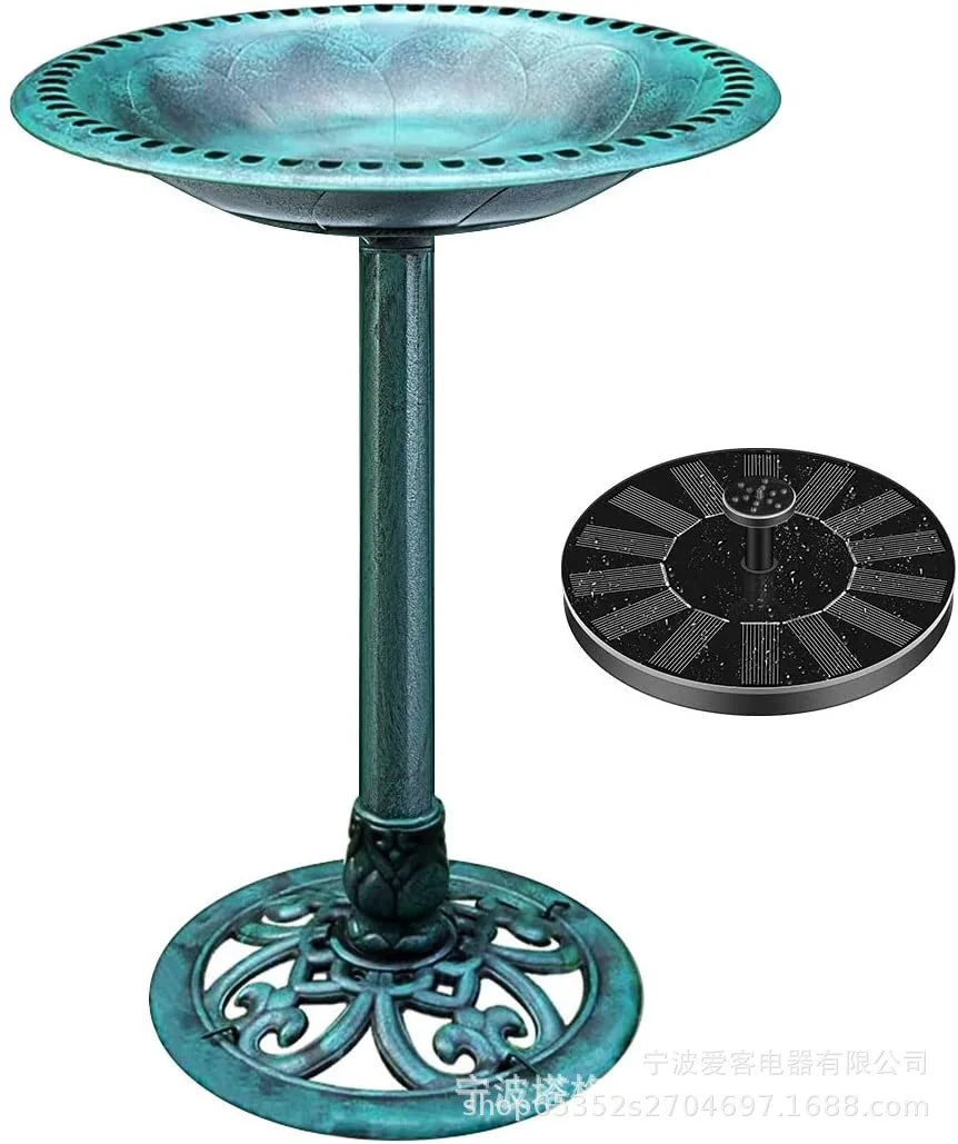 No-EN-Name-Null Outdoor Solar-Powered Blue Poly-Resin Pedestal Round Pond Fountain  Bird Baths