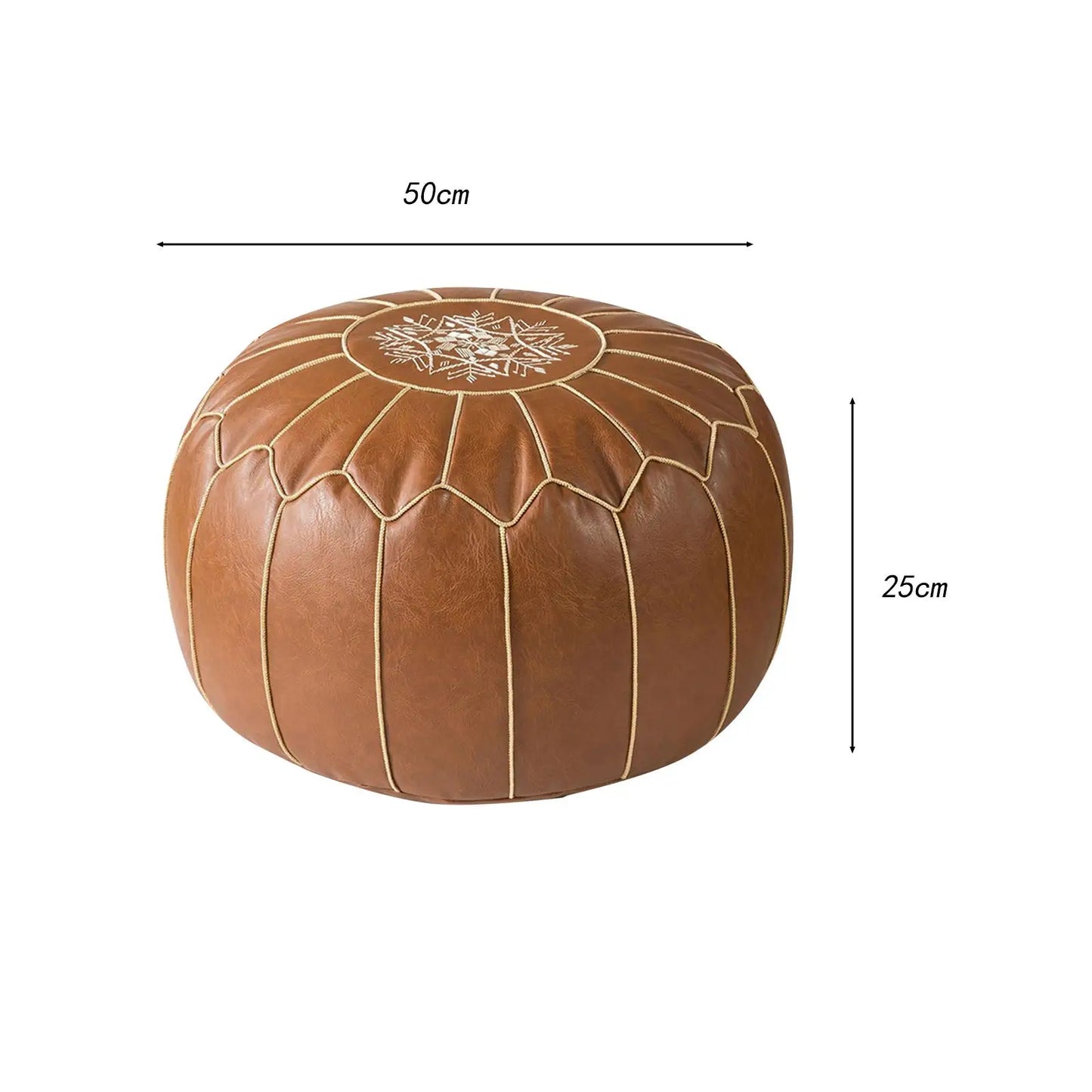 SERENABLE Modern Geometric Pattern Removable Brown Faux Leather Round Unstuffed Pouf Unfilled Ottoman COVERS /Size 50 x 25cm/19.69 x 9.84inch
