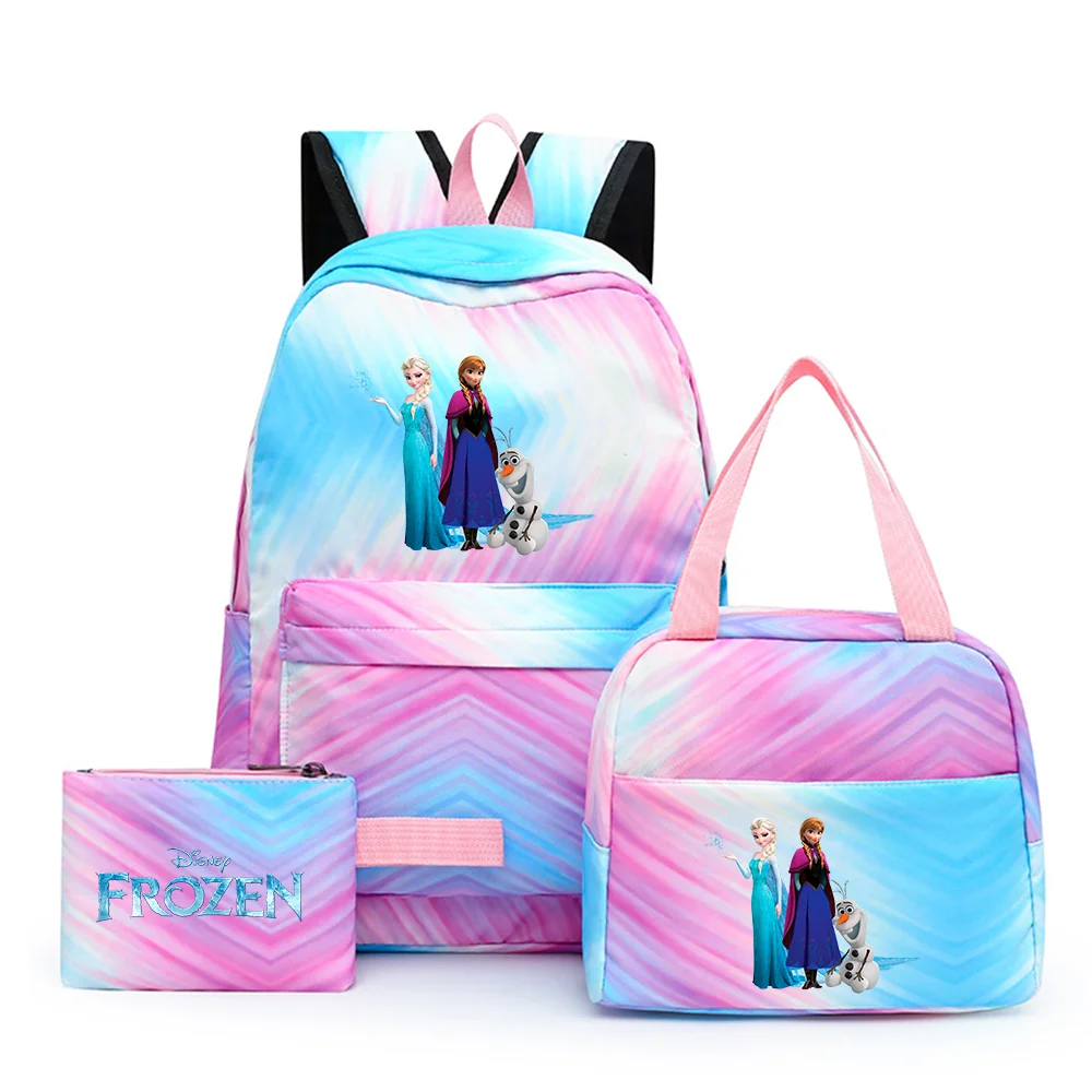 Disney Kids Cute Cartoon Frozen Movie-Elsa-Anna Multicolor Large Waterproof Nylon Fabric Zipper Pockets Shoulder Straps-Handle Single Compartment School Backpacks Sets/ Lunch Bag/Pencil Bag/Colors-Pink/Blue/Multicolor