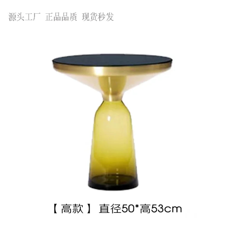 No-EN-Name-Null European Retro Multicolor Oval-Round Solid Glass Tea-Coffee Tables/ Size-50x53cm