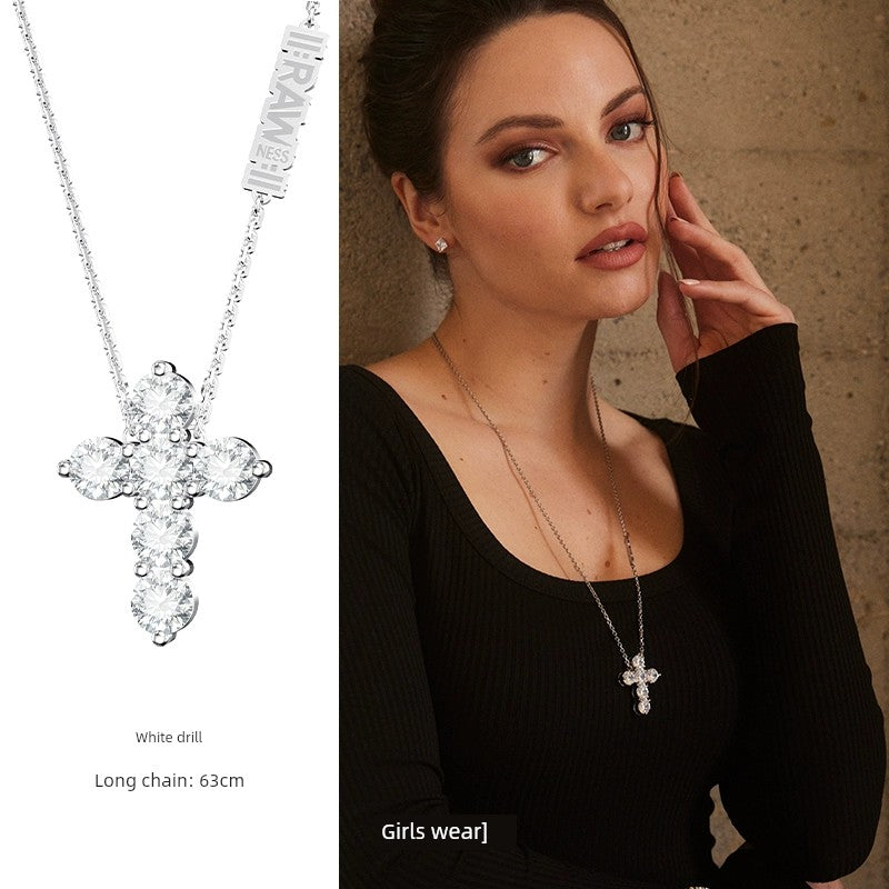 RAWNESS Unisex Couple's Fine Imitation Titanium Steel Metal Gold-Plated BIG Inlaid Artificial Gemstones Multicolor-Clear White Shiny Diamond-Like Moissanite Stones Cross Pendant Chain Hip Hop Necklaces/Colors-Gold/Sliver/Pink/Blue/Clear/White